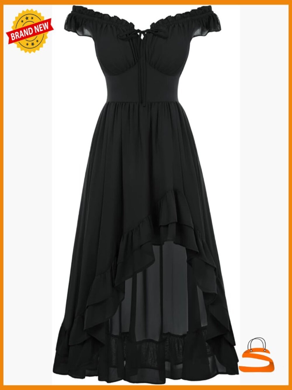 Off Shoulder Corset Dress Flowy Chiffon High Low Ruffle Sundress